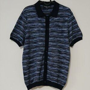 Paisley & Gray Slim Fit Knit Button-Down Shirt Blue Pattern Size M